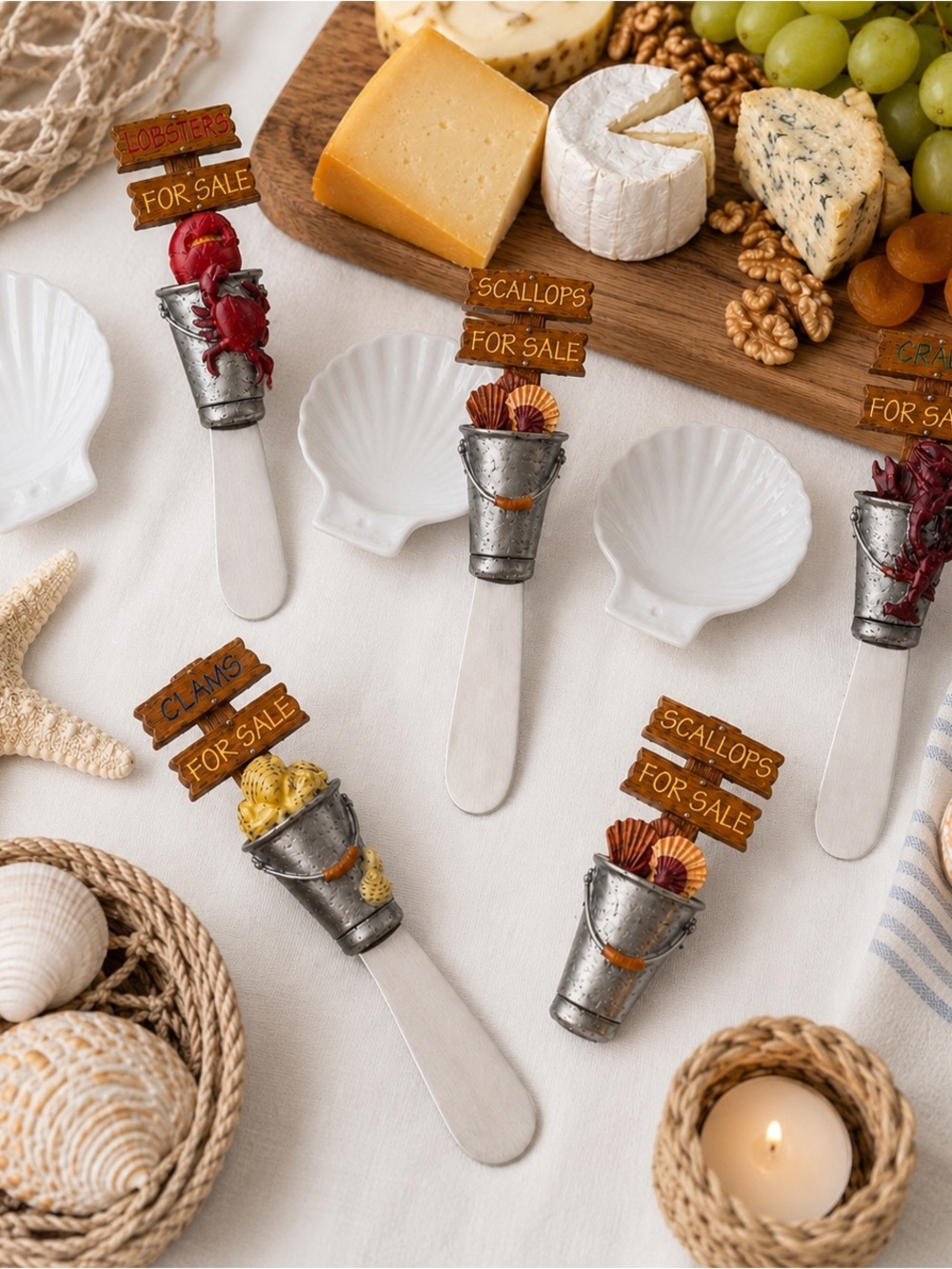 Coastal Cheese Spreader Set NWT Clambake theme Nantucket Home